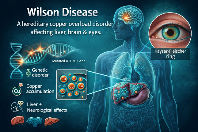 Wilson disease is a hereditary copper overload disorder that can lead to liver cirrhosis and neurological manifestations, affecting approximately 1 in 30,000 children and young adults.