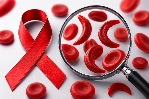 Sickle cell disease – when red blood cells become sickle-shaped instead of round.